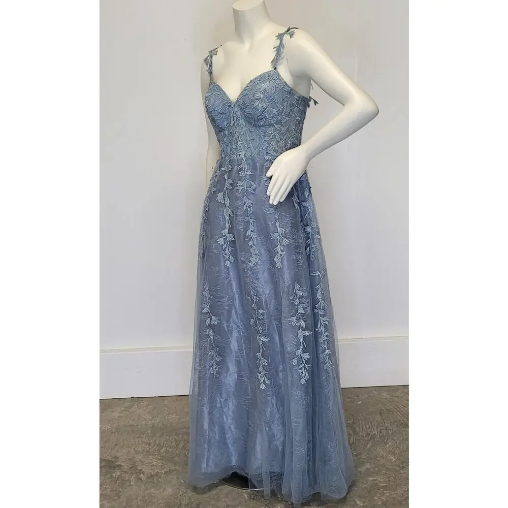 NWT Sky Blue Formal Gown Prom Dress Wedding Party Bridesmaid MOTB - Picture 13 of 15